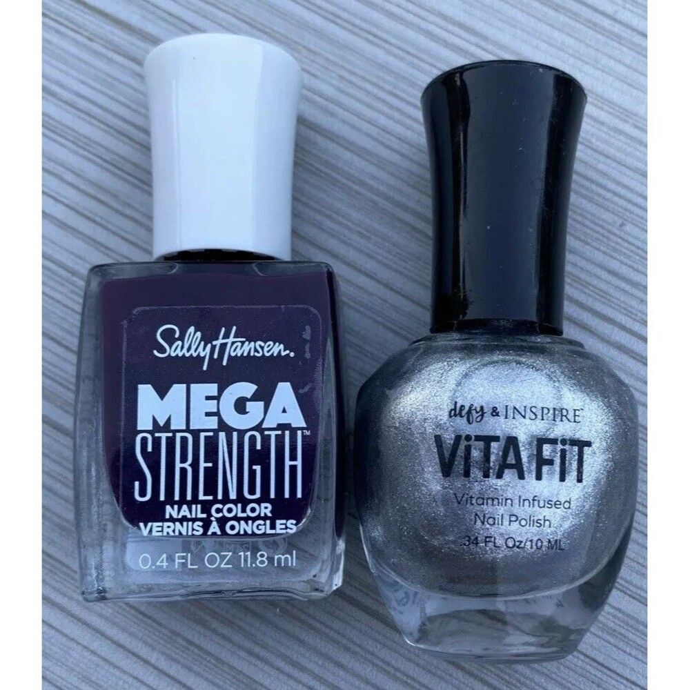 Sally Hansen Mega Strength Nail Color 046 Rule Breaker Purple Viva Fit Silver X2